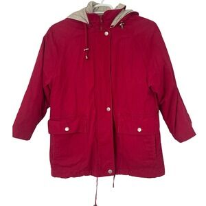 00412 - London Fog‎ Red Hooded Removeable Lining/Hood Jacket Drawstring Small